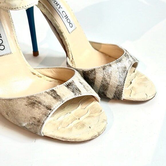 Jimmy Choo Opera Matt Python Pony White and Zebra Sandals - Picture 6 of 12